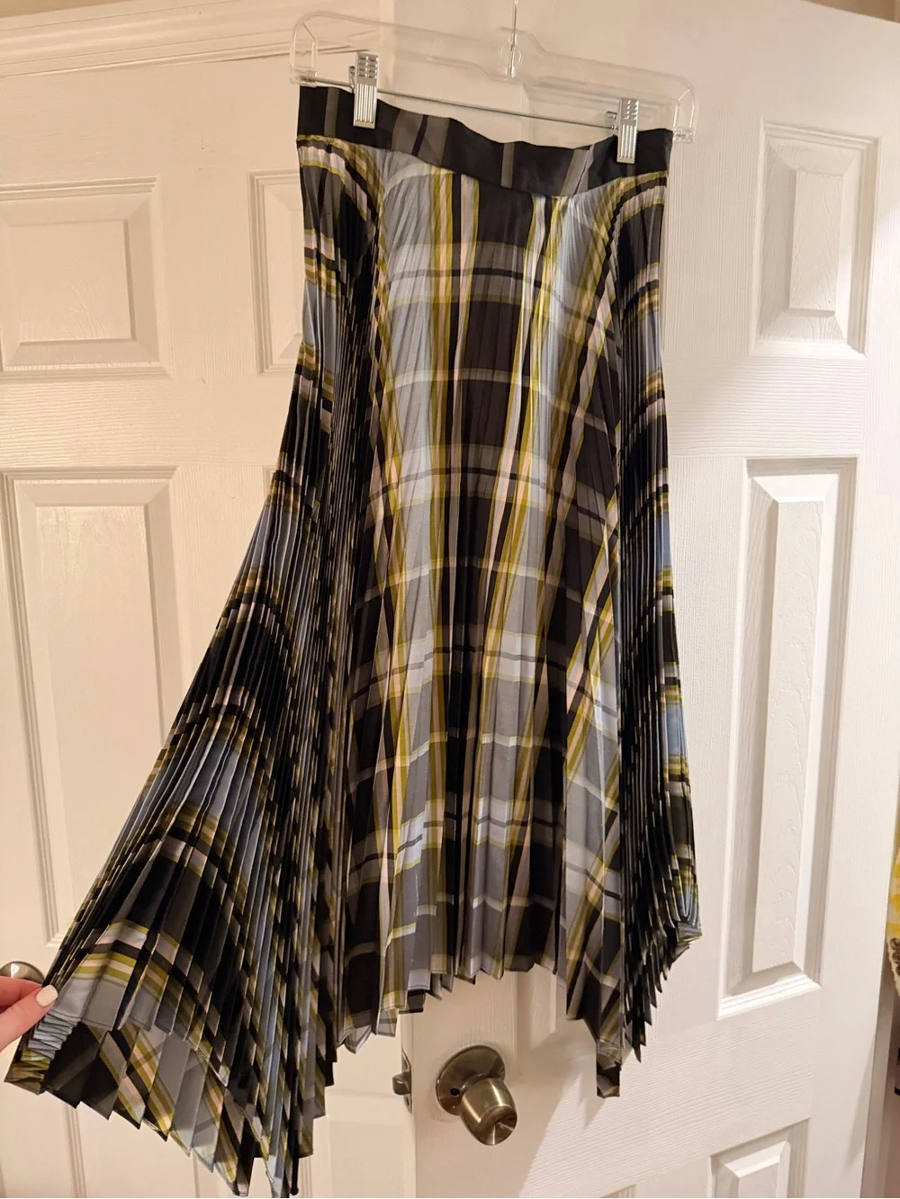 Tory Burch Sunburst Madras Plaid Pleated Silk Skirt